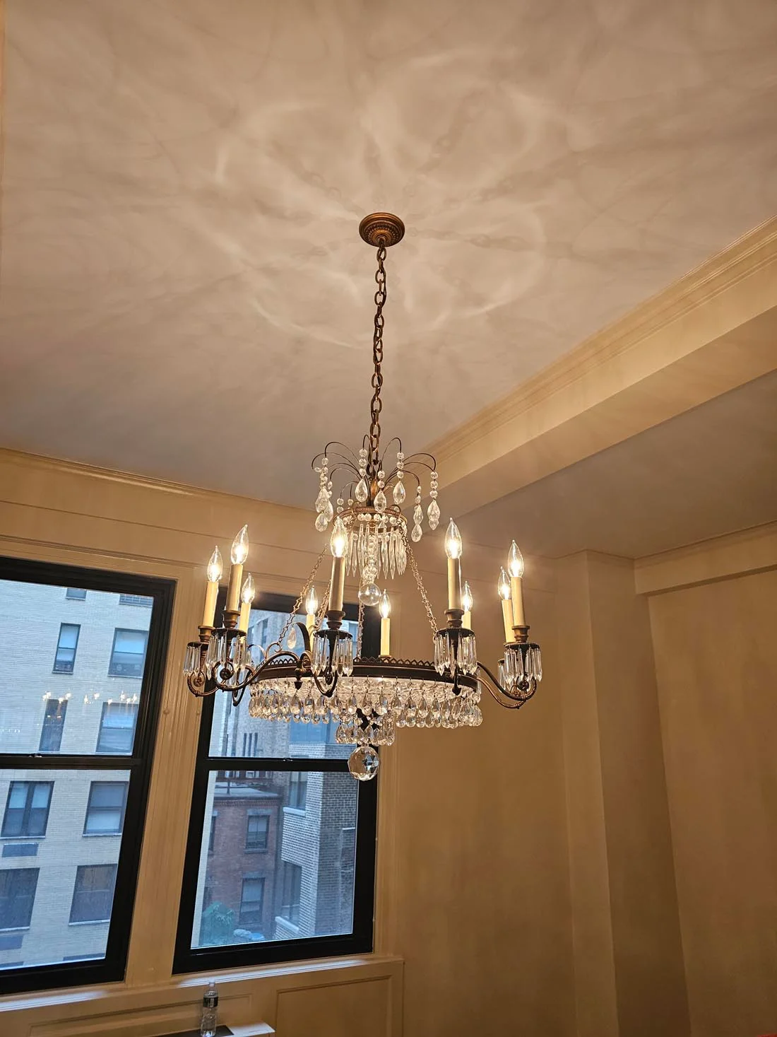 hanging lit chandelier