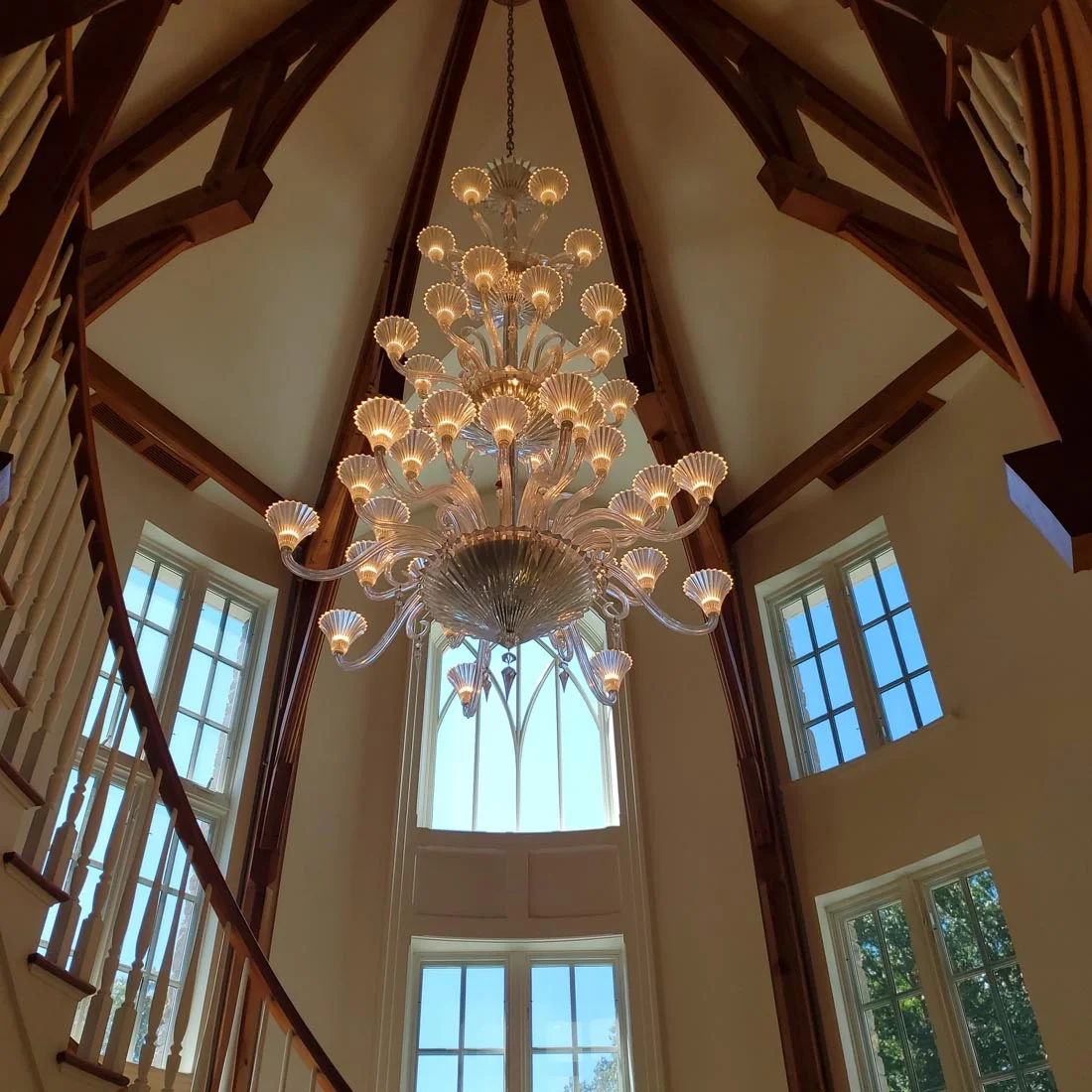 Beautiful large hanging ceiling fixture underneath photo